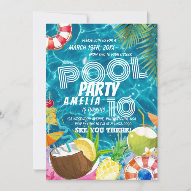 Pool Party | Tropical Birthday Party Invitation (Front)
