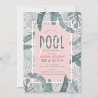 Pool Party Tropical Leaves Pink Girl Baby Shower