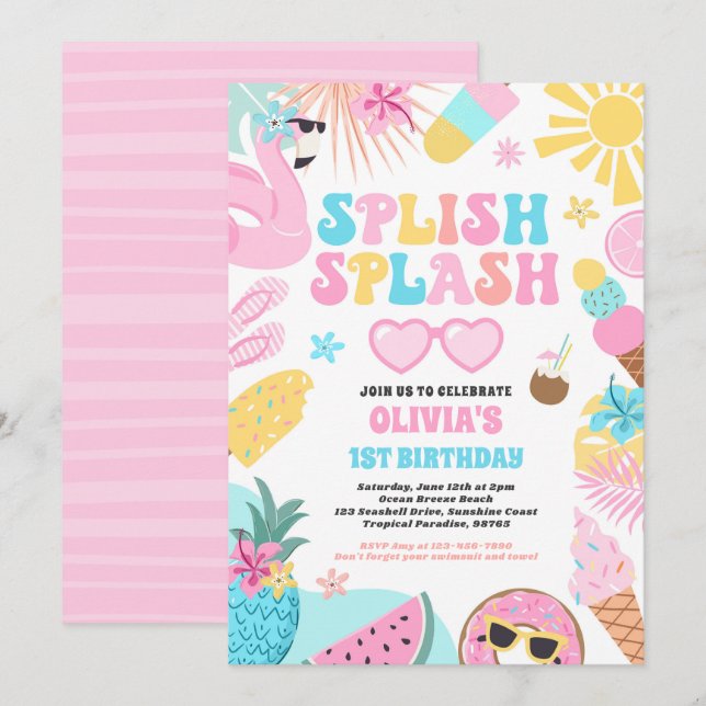 Pool Party Tropical Summer Pool Birthday Party Invitation (Front/Back)