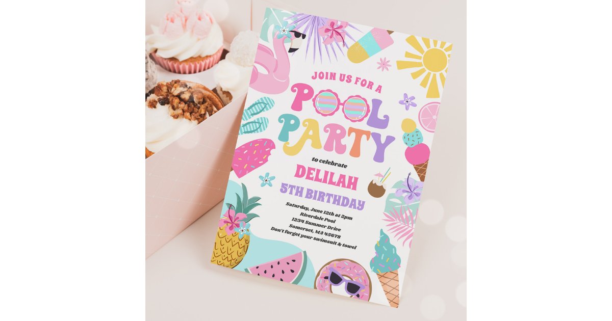 Pool Party Tropical Summer Pool Birthday Party Invitation | Zazzle