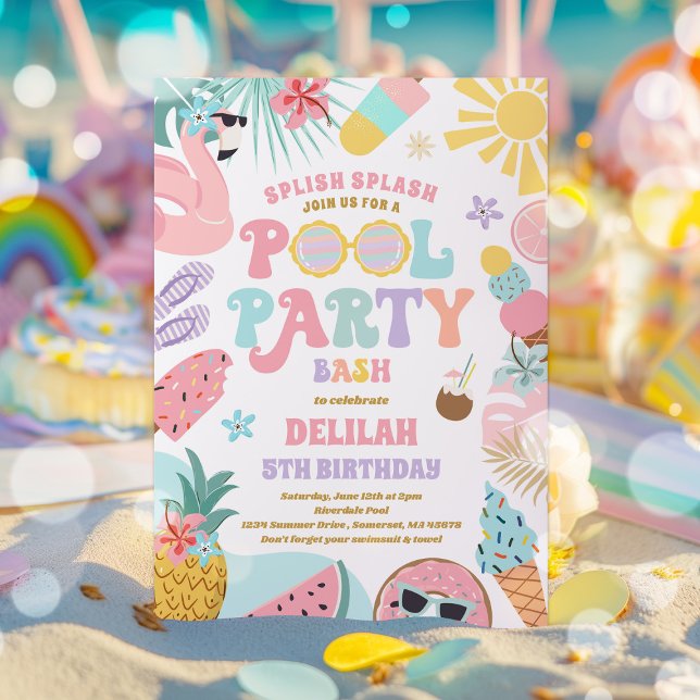 Pool Party Tropical Summer Pool Birthday Party Invitation (Creator Uploaded)