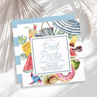 Pool Party Tropical Umbrella Blue Strpies Birthday