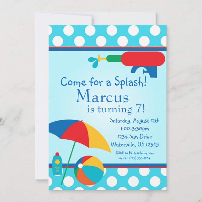 Pool Party Turquoise Polka Dot Birthday Invite (Front)