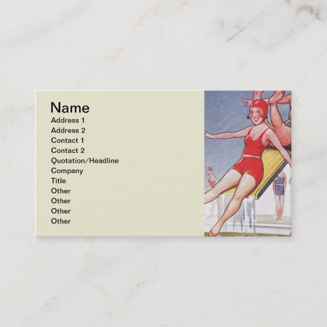 Pool Party Vintage Swimming Summer Business Card (Front)