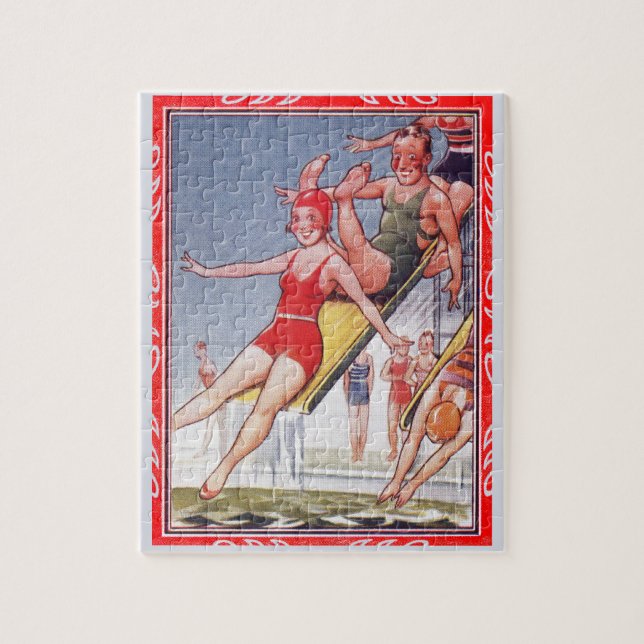 Pool Party Vintage Swimming Summer Jigsaw Puzzle (Vertical)