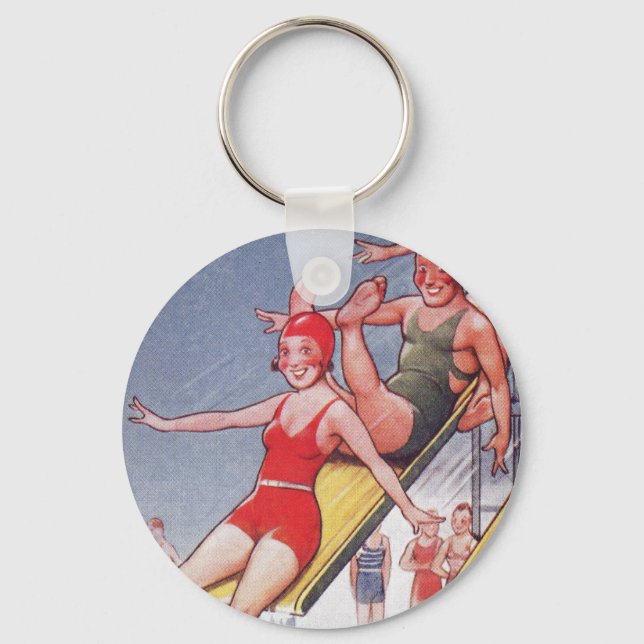 Pool Party Vintage Swimming Summer Key Ring (Front)