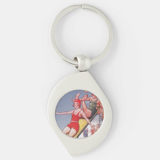Pool Party Vintage Swimming Summer Key Ring (Front)