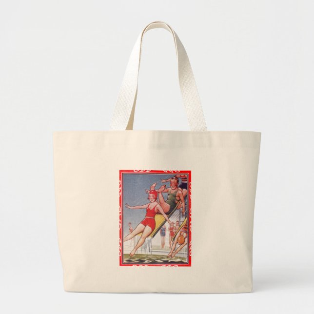 Pool Party Vintage Swimming Summer Large Tote Bag (Front)