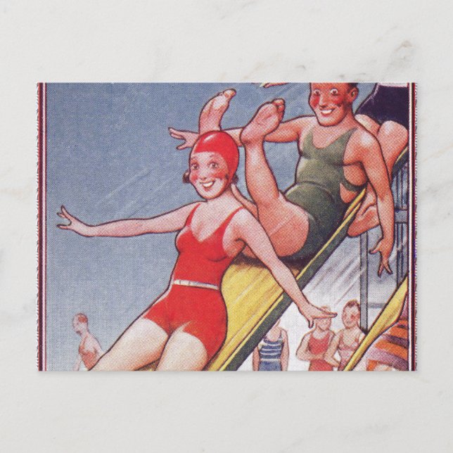 Pool Party Vintage Swimming Summer Postcard (Front)