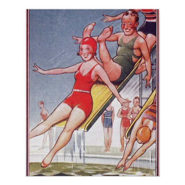 Pool Party Vintage Swimming Summer Poster (Front)