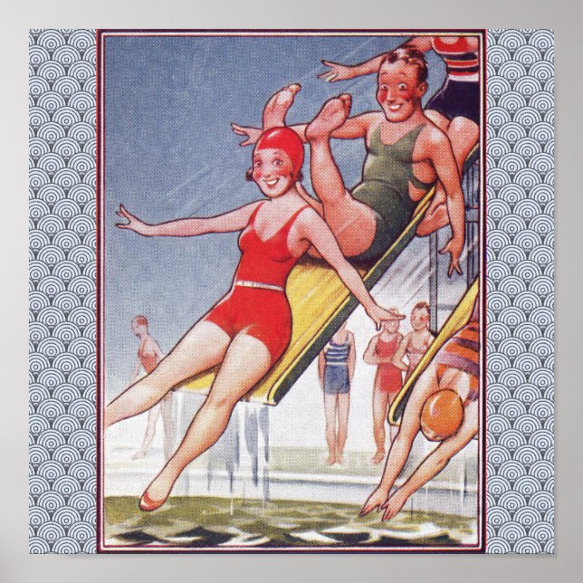 Pool Party Vintage Swimming Summer Poster (Front)
