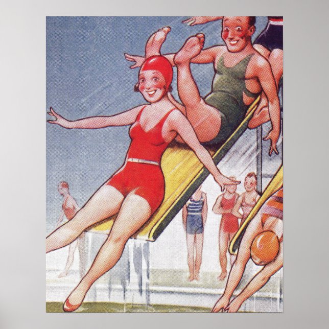 Pool Party Vintage Swimming Summer Poster (Front)