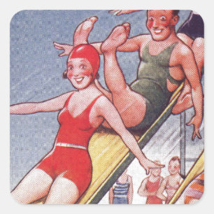 Pool Party Vintage Swimming Summer Square Sticker