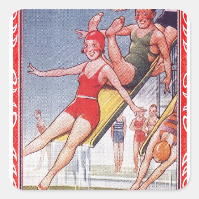 Pool Party Vintage Swimming Summer Square Sticker (Front)