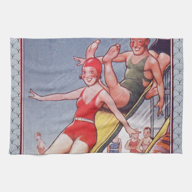 Pool Party Vintage Swimming Summer Tea Towel (Horizontal)
