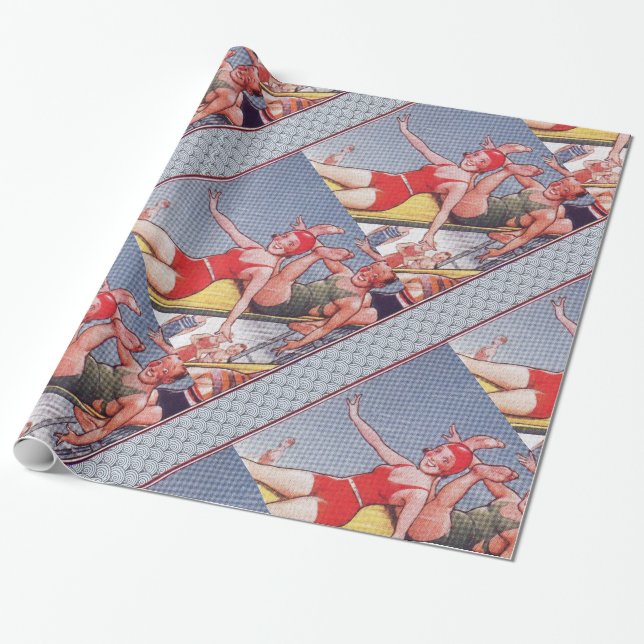 Pool Party Vintage Swimming Summer Wrapping Paper (Unrolled)