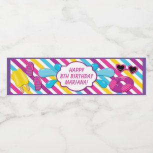Pool Party Water Bottle Label for a Girl