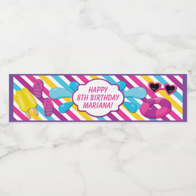 Pool Party Water Bottle Label for a Girl (Single Label)