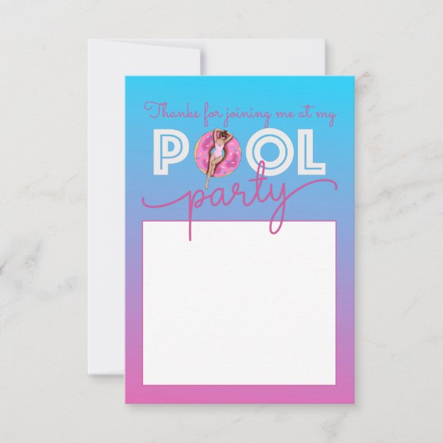 Pool Party Watercolor Ombre Doughnut Float Thank You Card (Front)