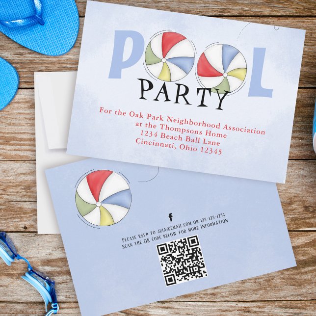 Pool Party Watercolor Summer Custom Invitation (Fun Pool party custom invitation template. )