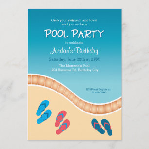 Pool Party with Flip Flops Birthday Invitation