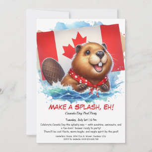 Pool Party with Fun-Loving Beaver   Canada Day Invitation