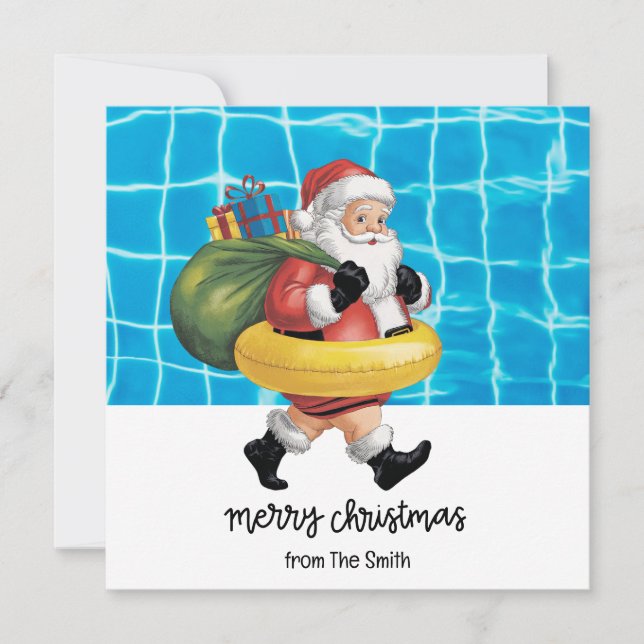 Pool Party with Santa Claus for Christmas in July  Card (Front)