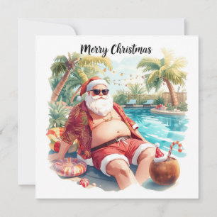 Pool Party with Santa Claus for Christmas in July Card