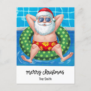 Pool Party with Santa Claus for Christmas in July  Holiday Postcard