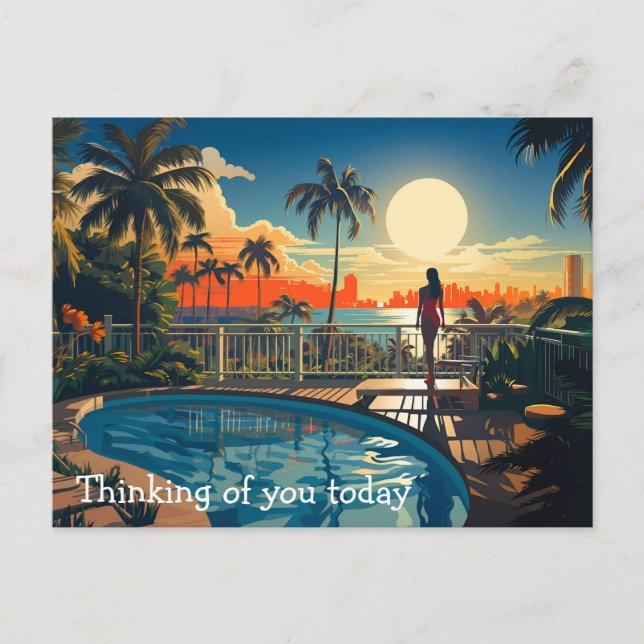 Pool patio at sunrise overlooking Miami Beach Postcard (Front)