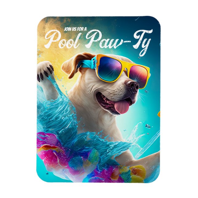 Pool Paw-Ty Invitation, Custom Pool Puppy Party Magnet (Vertical)