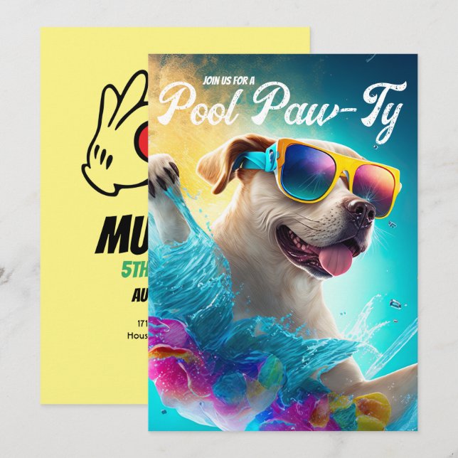 Pool Paw-Ty Invitation, Pool Puppy Birthday Party Invitation (Front/Back)