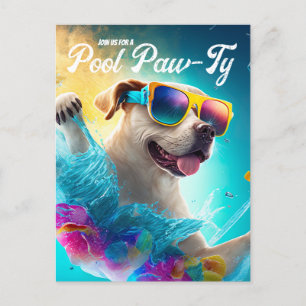 Pool Paw-Ty Invitation, Pool Puppy Birthday Party  Postcard