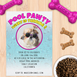 Pool pawty puppy dog custom photo birthday party invitation