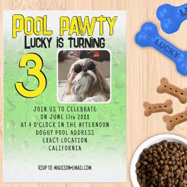 Pool pawty puppy dog custom photo birthday party invitation (Creator Uploaded)