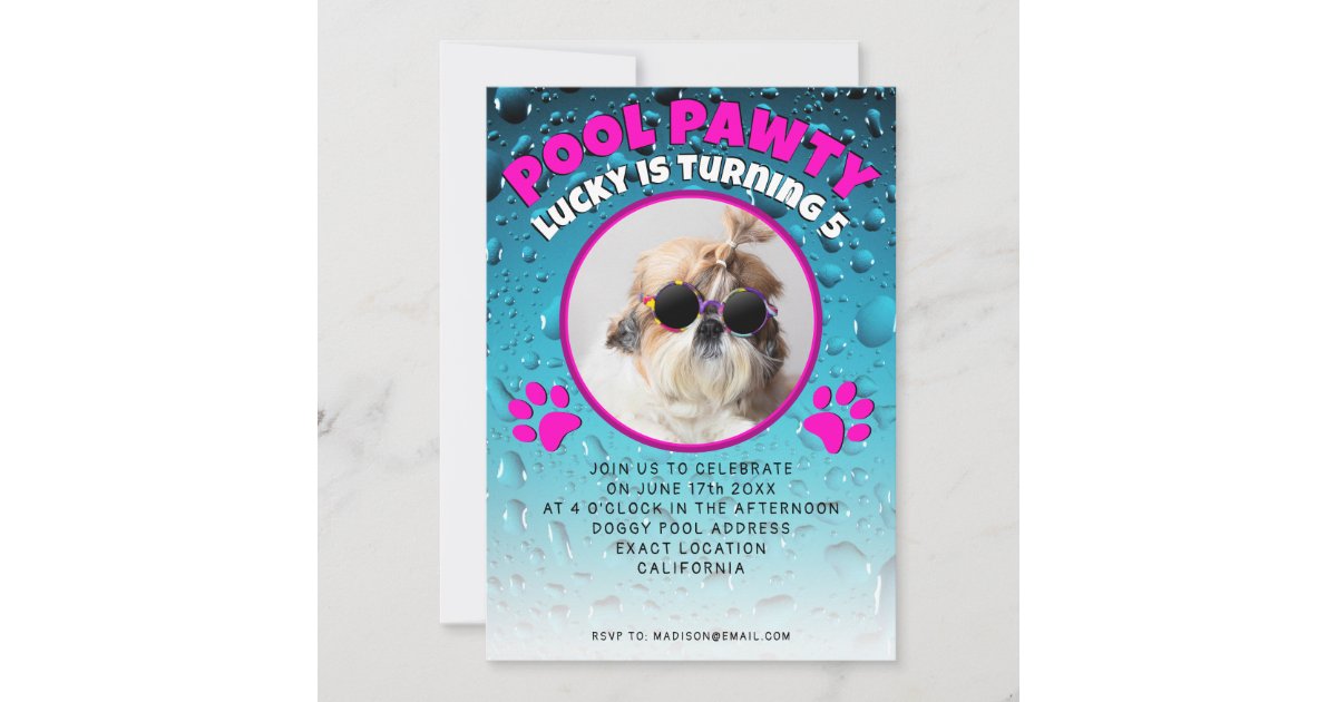 Pool pawty puppy dog custom photo birthday party invitation | Zazzle