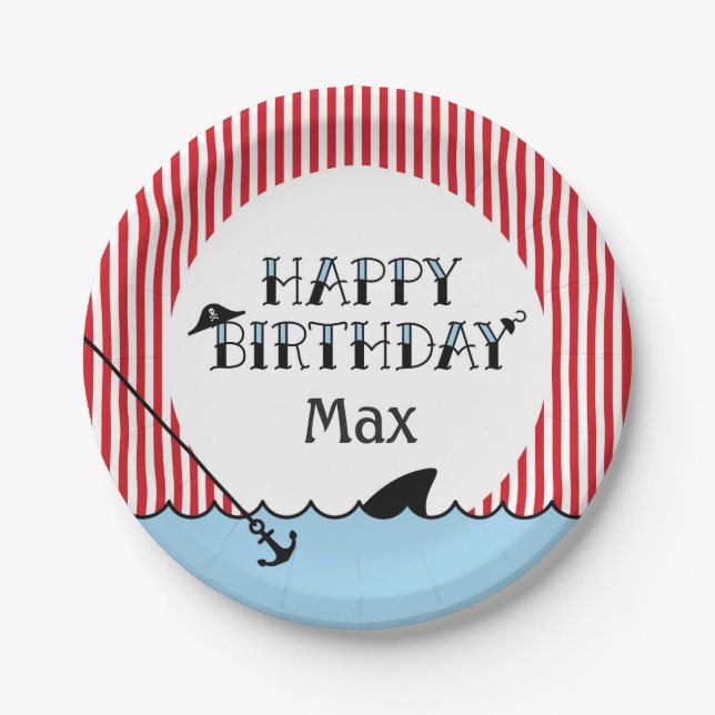 Pool Pirate Party Paper Plate (Front)