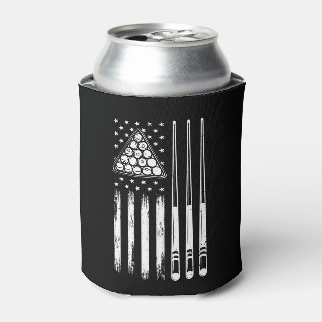 Pool Player American Flag Can Cooler (Can Front)