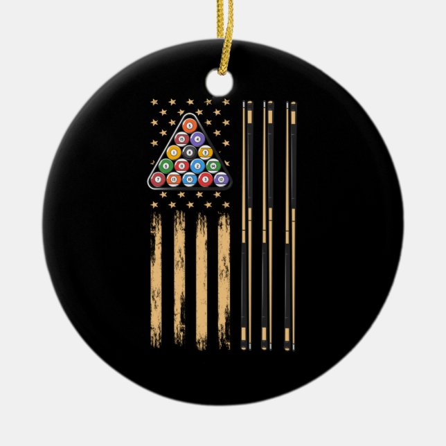 Pool Player American Flag Ceramic Tree Decoration (Front)