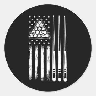 Pool Player American Flag Classic Round Sticker