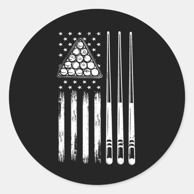 Pool Player American Flag Classic Round Sticker (Front)