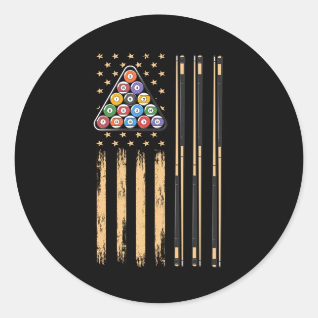 Pool Player American Flag Classic Round Sticker (Front)