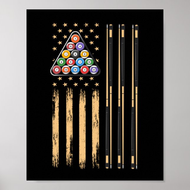 Pool Player American Flag Poster (Front)