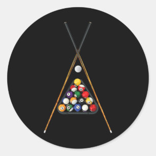 Pool Players Racked Sticks Cue Ball Billiards Art Classic Round Sticker