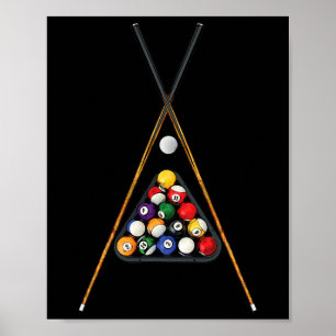 Pool Players Racked Sticks Cue Ball Billiards Art  Poster