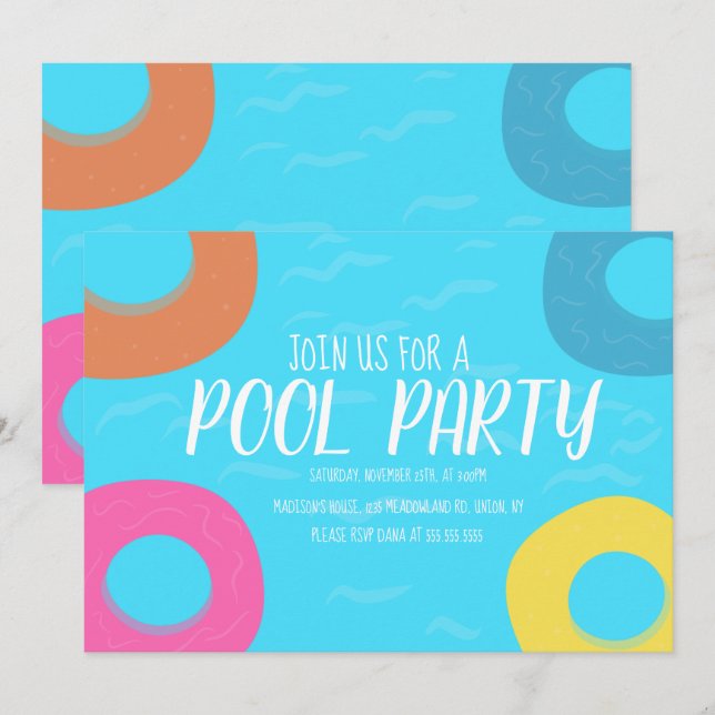 Pool Ring Party Birthday Any Age Invitation (Front/Back)