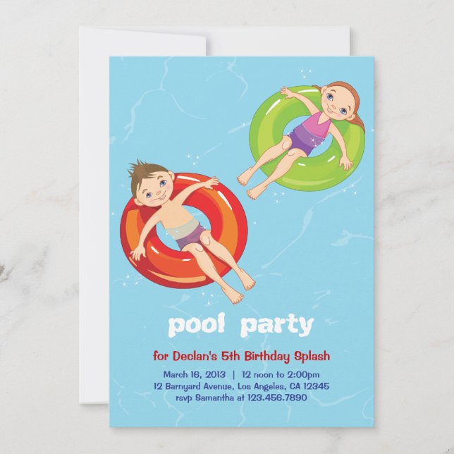 Pool Rings Summer Swim Birthday Party Invitation (Front)