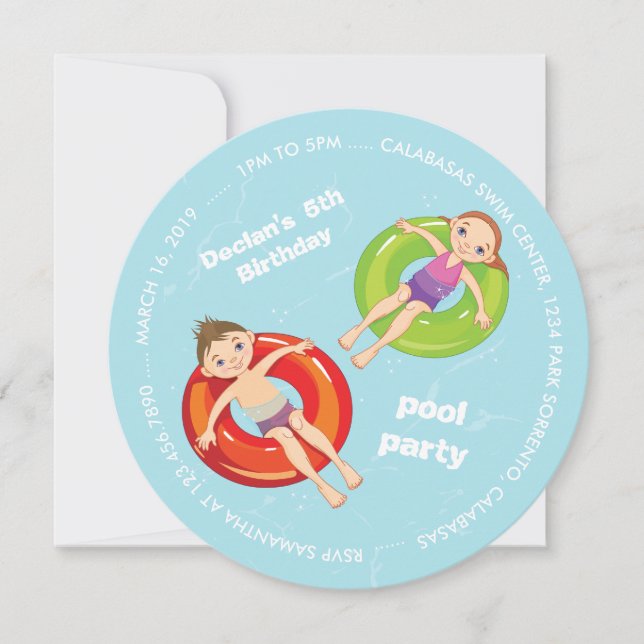 Pool Rings Summer Swim Birthday Party Invitation (Front)