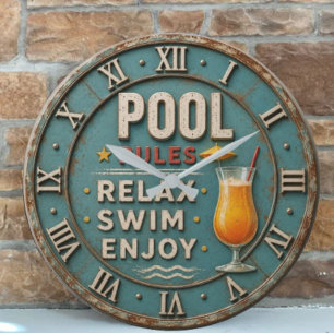 Pool Rules Swimming Decor Large Clock