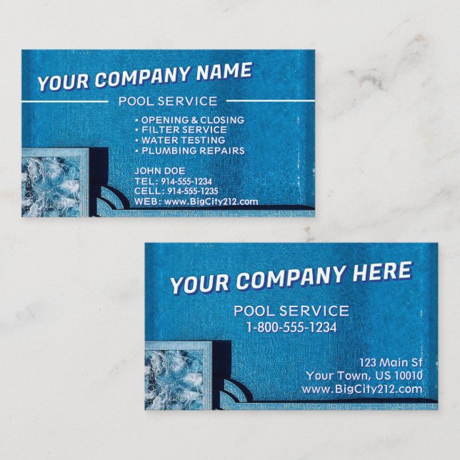 Pool Service CUSTOMIZABLE Business Card (Front/Back)